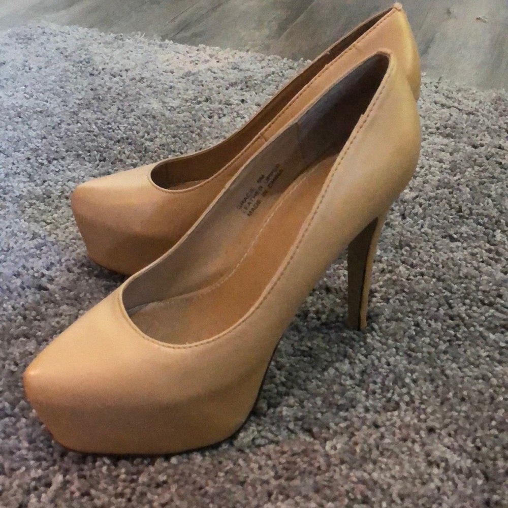 Platform nude tan leather heels